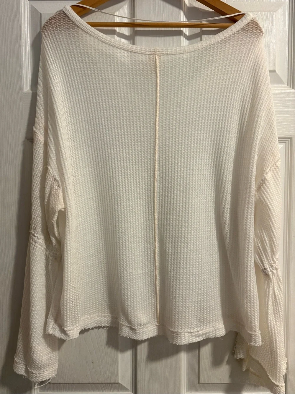 FREE PEOPLE - Dahlia White Thermal Long Sleeve Top Sz Large